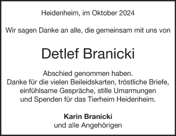 Traueranzeige von Detlef Branicki von Heidenheimer Zeitung