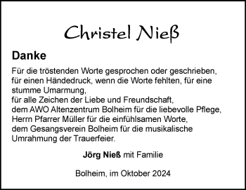 Traueranzeige von Christel Nieß von Heidenheimer Zeitung