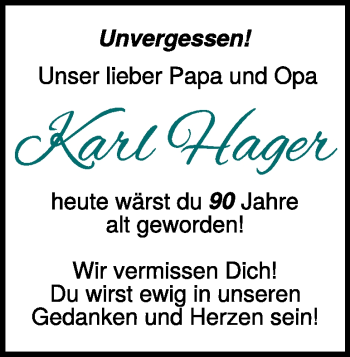 Traueranzeige von Karl Hager von Heidenheimer Zeitung