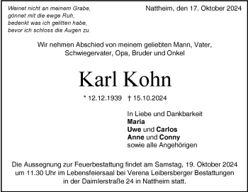 Traueranzeige von Karl Kohn von Heidenheimer Zeitung