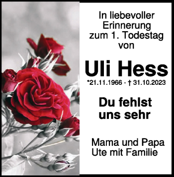 Traueranzeige von Uli Hess von Heidenheimer Zeitung