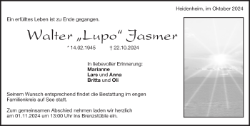 Traueranzeige von Walter Jasmer von Heidenheimer Zeitung