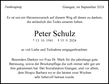 Traueranzeige von Peter Schulz von Heidenheimer Zeitung