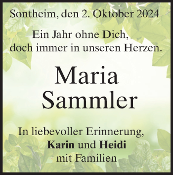 Traueranzeige von Maria Sammler von Heidenheimer Zeitung