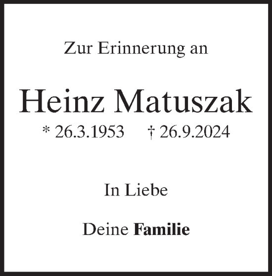 Traueranzeige von Heinz Matuszak von Heidenheimer Zeitung