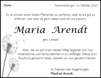Traueranzeige von Maria Arendt von Heidenheimer Zeitung