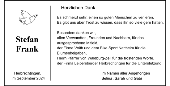 Traueranzeige von Stefan Frank von Heidenheimer Zeitung