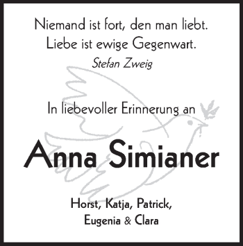 Traueranzeige von Anna Simianer von Heidenheimer Zeitung