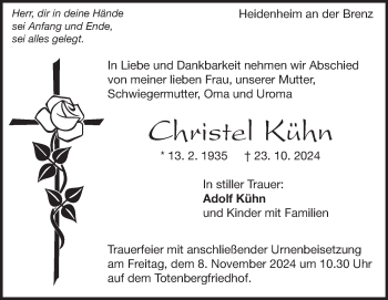 Traueranzeige von Christel Kühn von Heidenheimer Zeitung