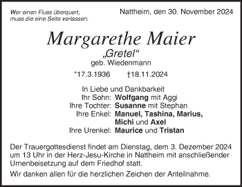 Traueranzeige von Margarethe  Maier von Heidenheimer Zeitung