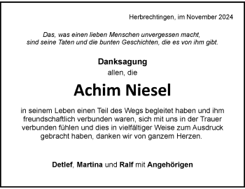 Traueranzeige von Hans-Joachim Niesel von Heidenheimer Zeitung