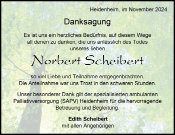 Traueranzeige von Norbert scheibert von Heidenheimer Zeitung