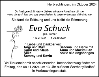 Traueranzeige von Eva Schuck von Heidenheimer Zeitung