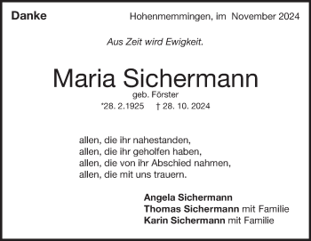 Traueranzeige von Maria Sichermann von Heidenheimer Zeitung