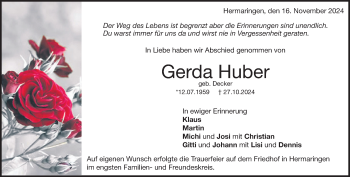 Traueranzeige von Gerda Huber von Heidenheimer Zeitung