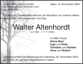 Traueranzeige von Walter Altenhordt von Heidenheimer Zeitung