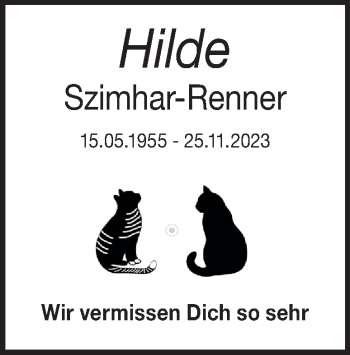 Traueranzeige von Hilde Szimhar-Renner von Heidenheimer Zeitung