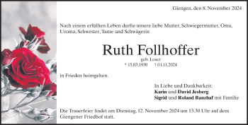 Traueranzeige von Ruth Follhoffer von Heidenheimer Zeitung