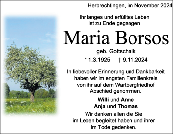 Traueranzeige von Maria Borsos von Heidenheimer Zeitung