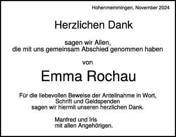 Traueranzeige von Emma Rochau von Heidenheimer Zeitung