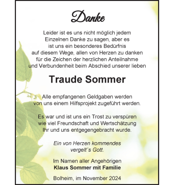 Traueranzeige von Traude Sommer von Heidenheimer Zeitung