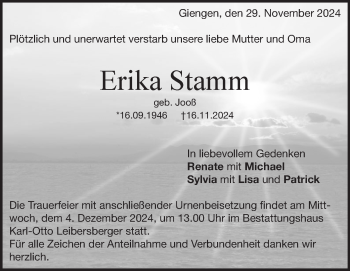 Traueranzeige von Erika Stamm von Heidenheimer Zeitung