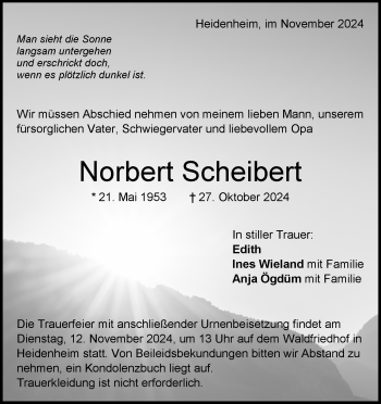 Traueranzeige von Norbert scheibert von Heidenheimer Zeitung