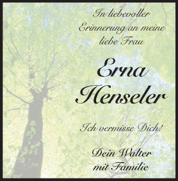 Traueranzeige von Erna Henseler von Heidenheimer Zeitung