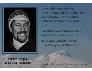 Traueranzeige von Eckart  Berger von Heidenheimer Zeitung