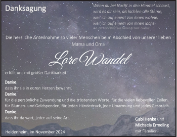 Traueranzeige von Lore Wandel von Heidenheimer Zeitung