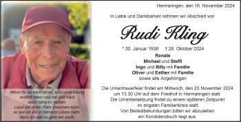 Traueranzeige von Rudi Kling von Heidenheimer Zeitung