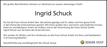 Traueranzeige von Ingrid Schuck von Heidenheimer Zeitung