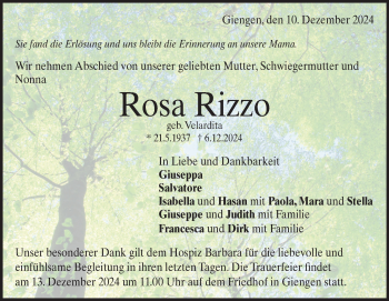 Traueranzeige von Rosa Rizzo von Heidenheimer Zeitung