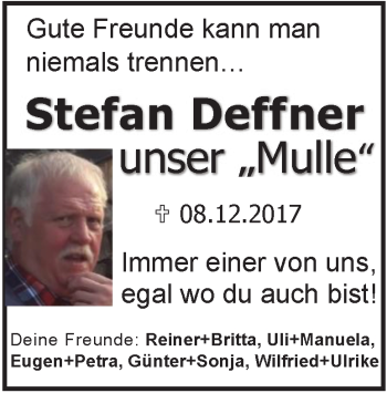 Traueranzeige von Stefan Deffner von Heidenheimer Zeitung