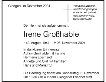 Traueranzeige von Irene Großhable von Heidenheimer Zeitung