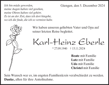 Traueranzeige von Karl-Heinz Eberle von Heidenheimer Zeitung