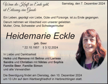 Traueranzeige von Heidemarie Eckle von Heidenheimer Zeitung