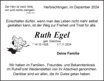 Traueranzeige von Ruth Egel von Heidenheimer Zeitung