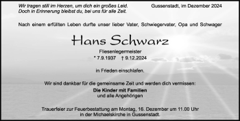 Traueranzeige von Hans Schwarz von Heidenheimer Zeitung