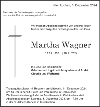 Traueranzeige von Martha Wagner von Heidenheimer Zeitung