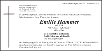 Traueranzeige von Emilie Hammer von Heidenheimer Zeitung