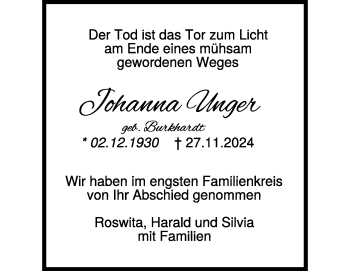 Traueranzeige von Johanna Unger von Heidenheimer Zeitung