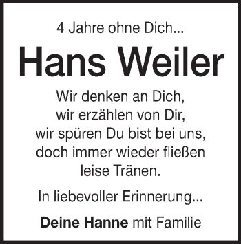 Traueranzeige von Hans Weiler von Heidenheimer Zeitung