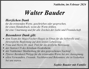 Traueranzeige von Walter Bauder von Heidenheimer Zeitung