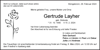 Traueranzeige von Gertrude Layher von Heidenheimer Zeitung