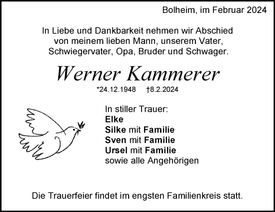 Traueranzeige von Werner Kammerer von Heidenheimer Zeitung