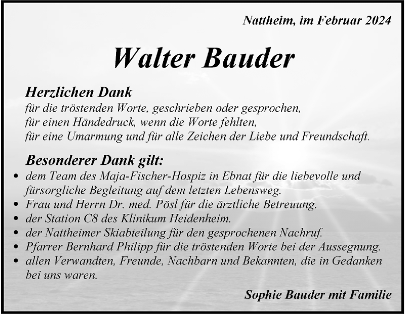  Traueranzeige für Walter Bauder vom 27.02.2024 aus Heidenheimer Zeitung