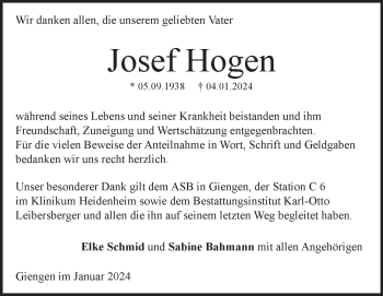 Traueranzeige von Josef Hogen von Heidenheimer Zeitung