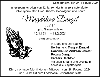 Traueranzeige von Magdalena Dangel von Heidenheimer Zeitung