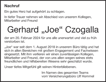 Traueranzeige von Gerhard Czogalla von Heidenheimer Zeitung